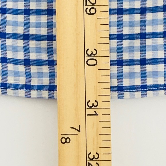 ETON Shirt Mens Medium Slim Fit Blue White Gingham Twill Cotton Linen Blend - Picture 8 of 9